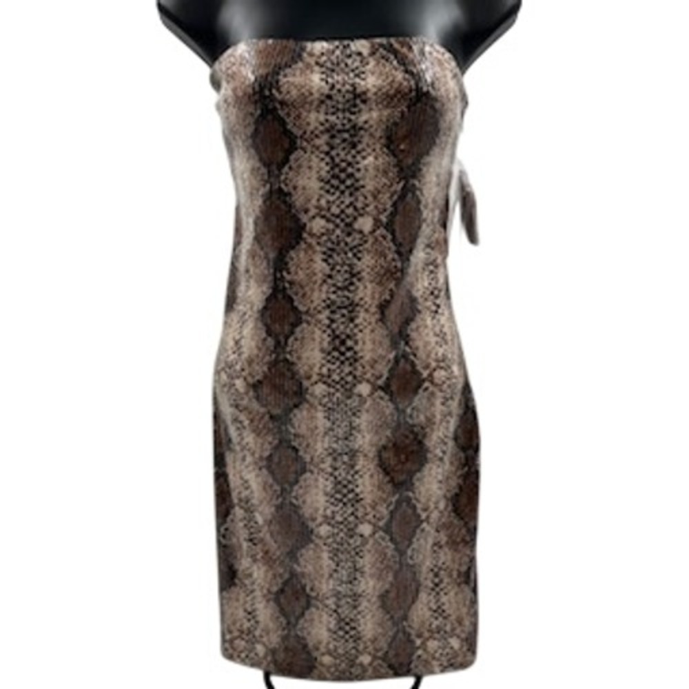 Wild Fable Brown Snakeskin Sequin‎ Strapless Mini Tube Dress with Straps NEW